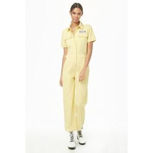 Forever 21 Patch Graphic Utility Jumpsuit Women's Size S Motor House NYC Yellow